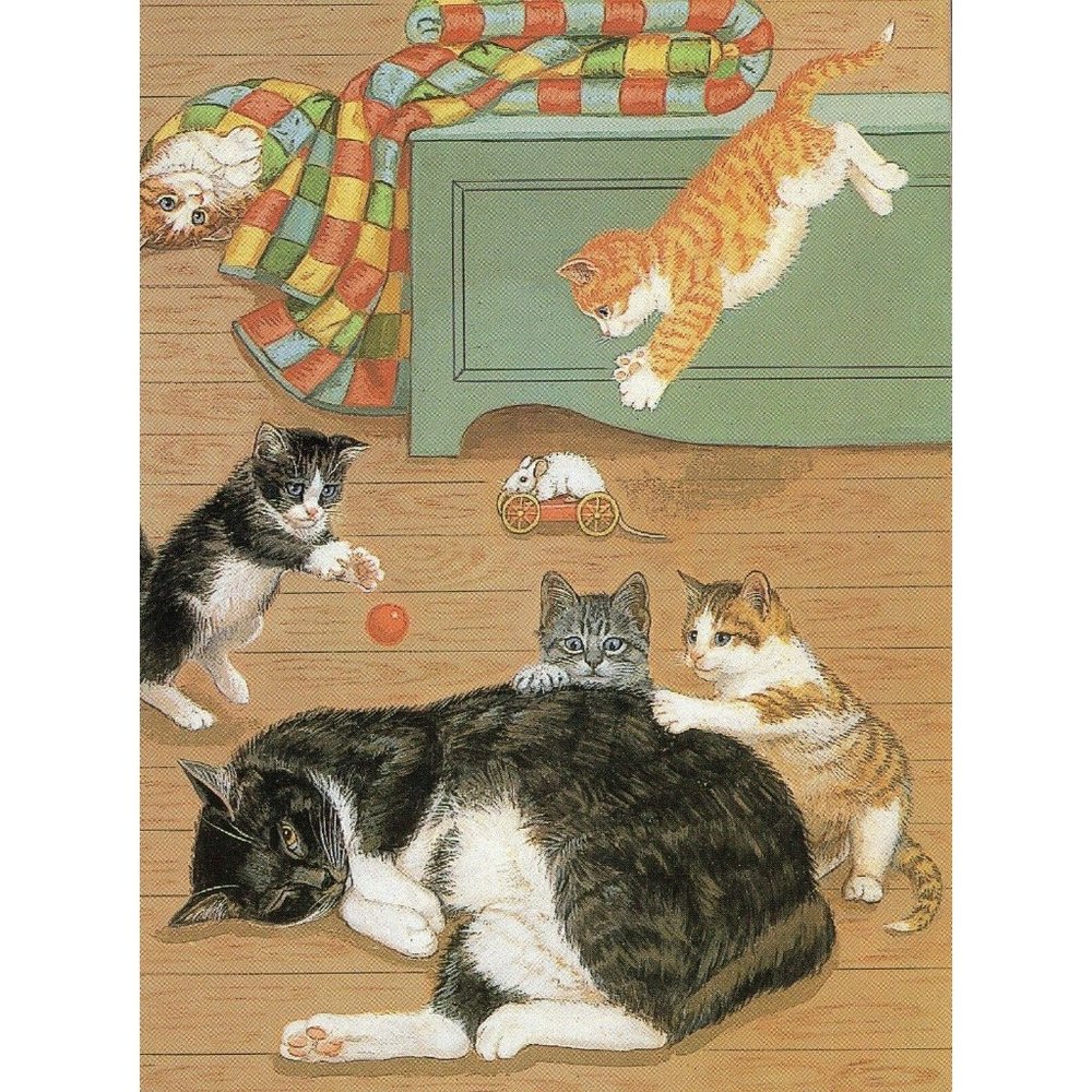 Cat Lovers Greeting Card Kittens Playing Art Blank Cats Cards Collection Vintage